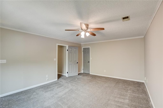 3009 Barberry Ln, Virginia Beach, VA 23453 - spare room with a ceiling fan, carpet floors, a textured ceiling, baseboards, and ornamental molding