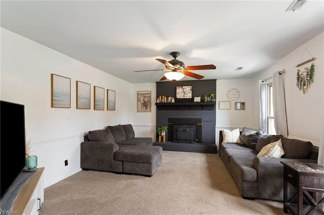 1032 Kincaid Ter, Chesapeake, VA 23320 - carpeted living area featuring ceiling fan and a brick fireplace