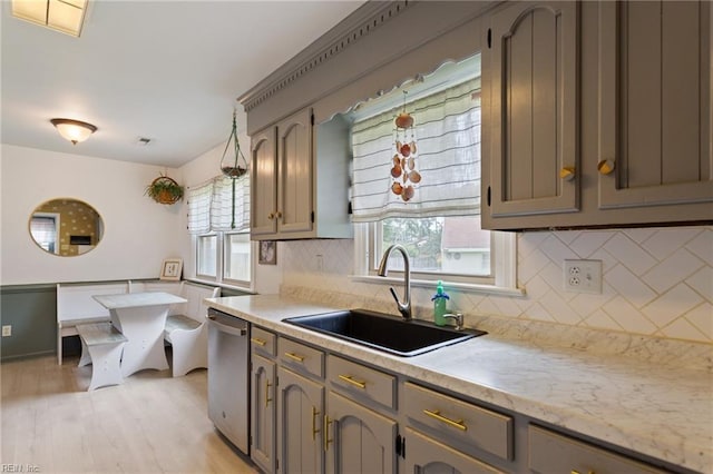 1032 Kincaid Ter, Chesapeake, VA 23320 - kitchen featuring stainless steel dishwasher, a sink, backsplash, and light countertops