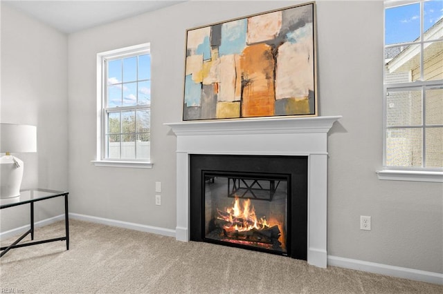 209 Apple Ct, Elizabeth City, NC 27909 - detailed view of a glass covered fireplace, carpet flooring, and baseboards