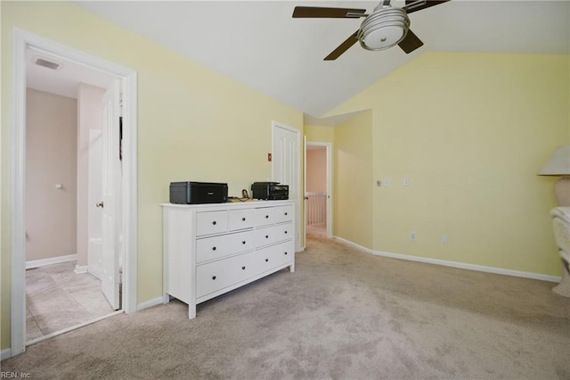 4806 Gatwick Dr, Virginia Beach, VA 23462 - bedroom featuring light colored carpet, vaulted ceiling, baseboards, and ceiling fan