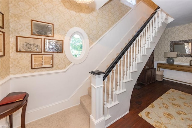 1330 Laurel Cres, Norfolk, VA 23505 - stairway with wallpapered walls and wood finished floors