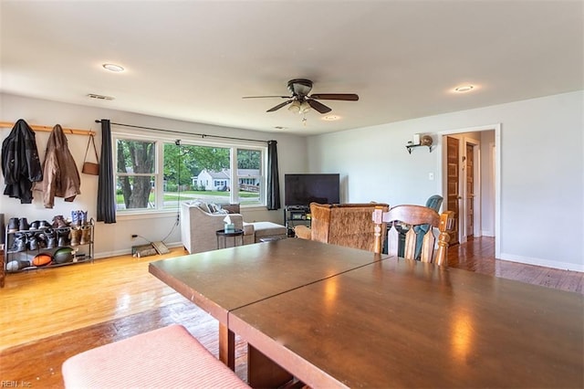 795 Old Oyster Point Rd, Newport News, VA 23602 - dining room featuring wood finished floors, a ceiling fan, and recessed lighting