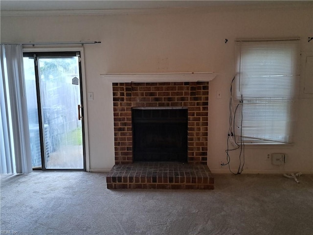 5529 Baccalaureate Dr, Virginia Beach, VA 23462 - unfurnished living room with carpet, crown molding, and a fireplace