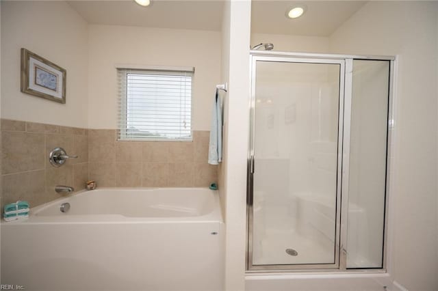 471 Abelia Way, Chesapeake, VA 23322 - bathroom with a garden tub, a stall shower, and recessed lighting