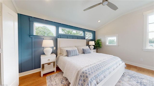 913 Jennings Ln, Chesapeake, VA 23322 - bedroom with wood finished floors, vaulted ceiling, baseboards, recessed lighting, and ceiling fan