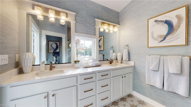 913 Jennings Ln, Chesapeake, VA 23322 - full bathroom with double vanity and wallpapered walls