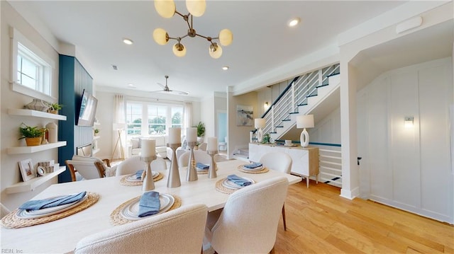 909 Jennings Ln, Chesapeake, VA 23322 - dining space with stairs, plenty of natural light, ceiling fan, a chandelier, and recessed lighting