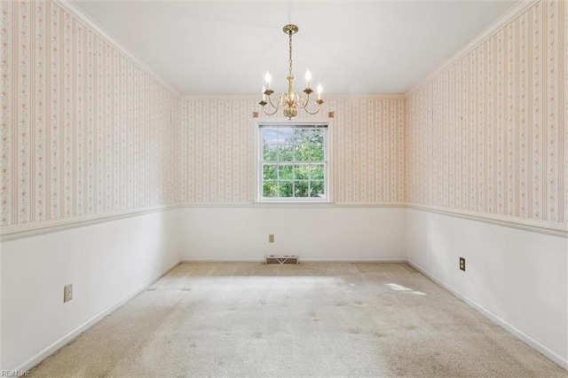 122 Avery Cres, Newport News, VA 23606 - carpeted spare room with a chandelier, wallpapered walls, and ornamental molding