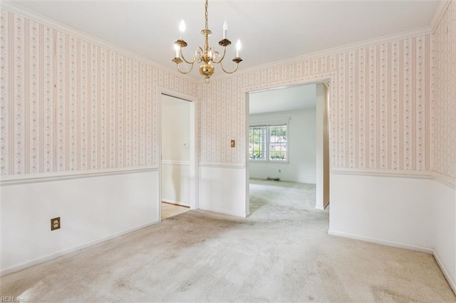 122 Avery Cres, Newport News, VA 23606 - carpeted empty room featuring a chandelier, ornamental molding, and wallpapered walls