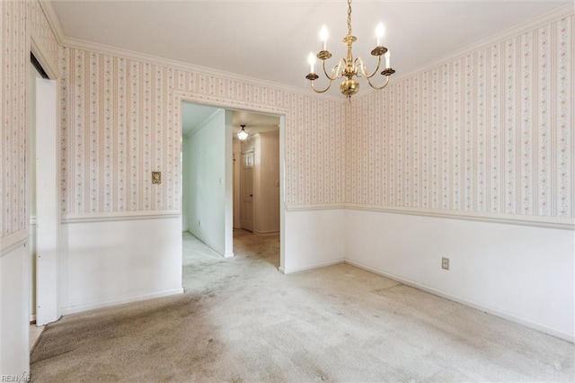 122 Avery Cres, Newport News, VA 23606 - carpeted spare room featuring a chandelier, ornamental molding, and wallpapered walls