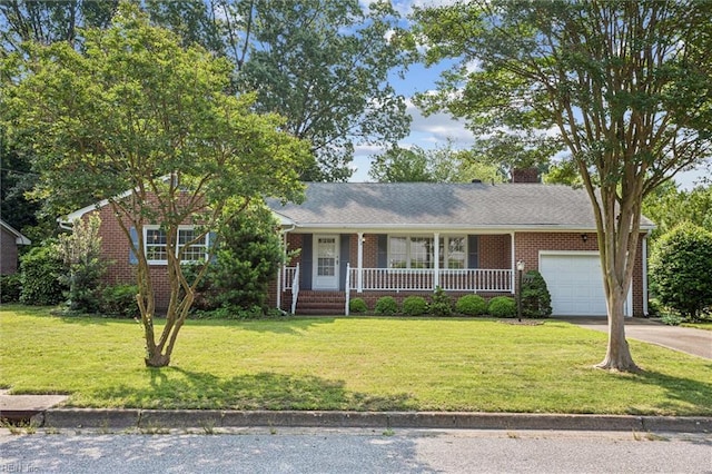 122 Avery Cres, Newport News, VA 23606 - single story home featuring a garage, covered porch, driveway, brick siding, and a front lawn