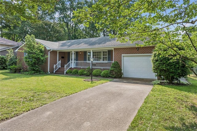 122 Avery Cres, Newport News, VA 23606 - ranch-style home featuring covered porch, a garage, concrete driveway, and brick siding