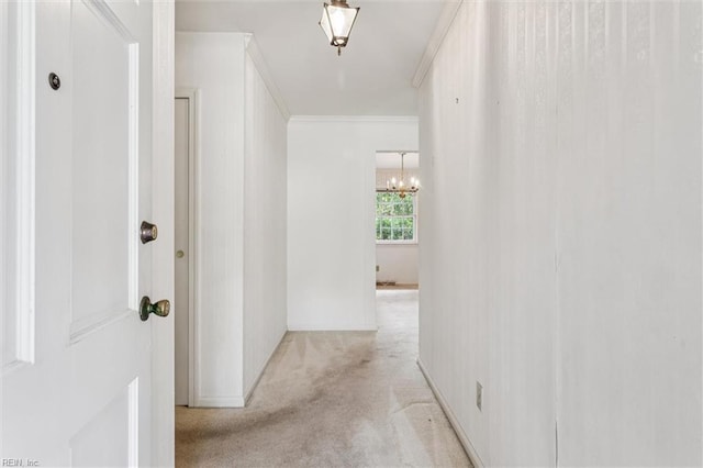 122 Avery Cres, Newport News, VA 23606 - hall with carpet flooring, a chandelier, crown molding, and baseboards