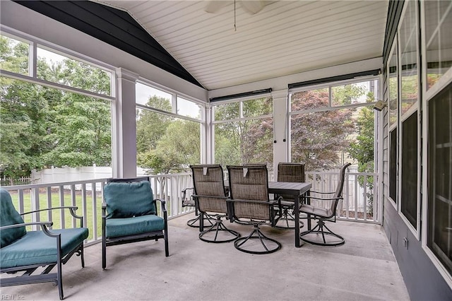 1228 Cherrytree Ln, Chesapeake, VA 23320 - sunroom / solarium with vaulted ceiling, a ceiling fan, and outdoor dining space