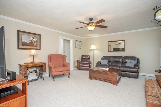 905 Lela Ln, Chesapeake, VA 23322 - carpeted living room with ceiling fan and ornamental molding