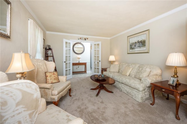 905 Lela Ln, Chesapeake, VA 23322 - carpeted living room with french doors and ornamental molding