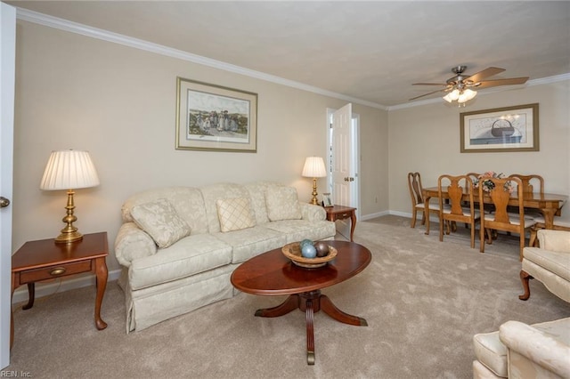 905 Lela Ln, Chesapeake, VA 23322 - living room featuring carpet flooring, ceiling fan, and ornamental molding
