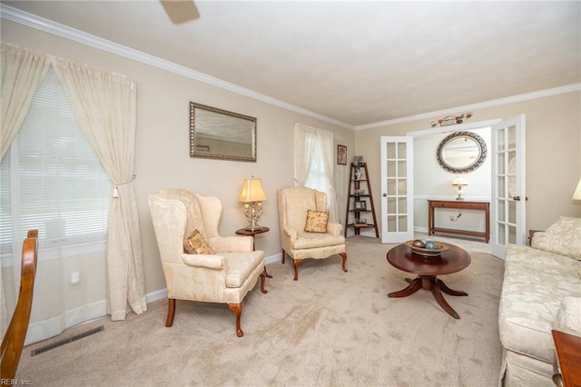 905 Lela Ln, Chesapeake, VA 23322 - living area with carpet, ornamental molding, and french doors