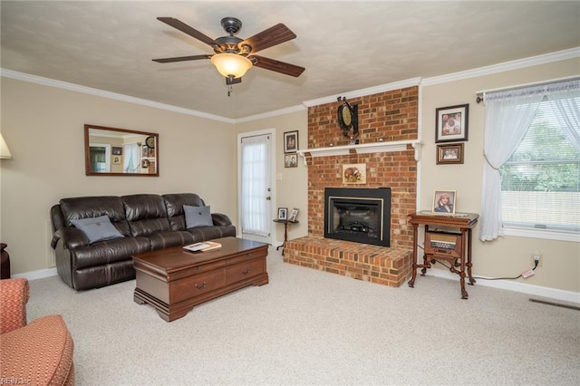 905 Lela Ln, Chesapeake, VA 23322 - living room with carpet floors, ceiling fan, healthy amount of natural light, and ornamental molding
