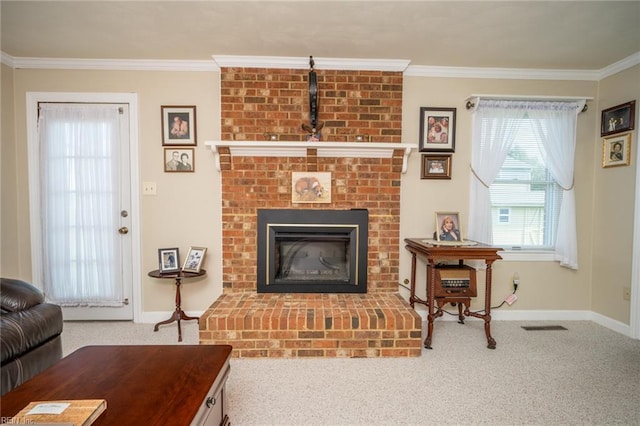 905 Lela Ln, Chesapeake, VA 23322 - carpeted living area with crown molding and a fireplace
