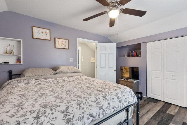 2766 Mckann Ave, Norfolk, VA 23509 - bedroom with vaulted ceiling, dark wood finished floors, a closet, and ceiling fan