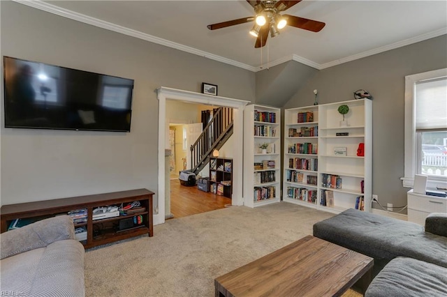 1108 E Pembroke Ave, Hampton, VA 23669 - living room with a ceiling fan, ornamental molding, and carpet flooring