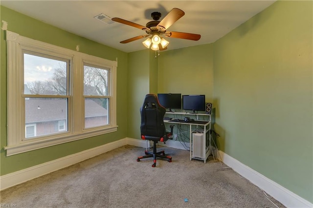 1108 E Pembroke Ave, Hampton, VA 23669 - home office featuring carpet floors, baseboards, and ceiling fan