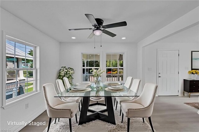 1604 Freeney Ave, Suffolk, VA 23434 - dining area with a ceiling fan, baseboards, wood finished floors, and recessed lighting