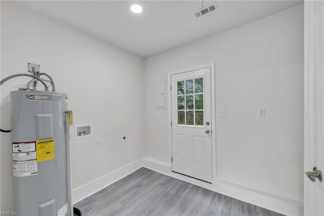 608 N Pine Grove Rd, Virginia Beach, VA 23452 - laundry area featuring electric water heater, washer hookup, hookup for an electric dryer, and wood finished floors