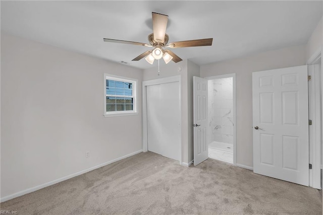 608 N Pine Grove Rd, Virginia Beach, VA 23452 - unfurnished bedroom with carpet floors, baseboards, a closet, a ceiling fan, and ensuite bath