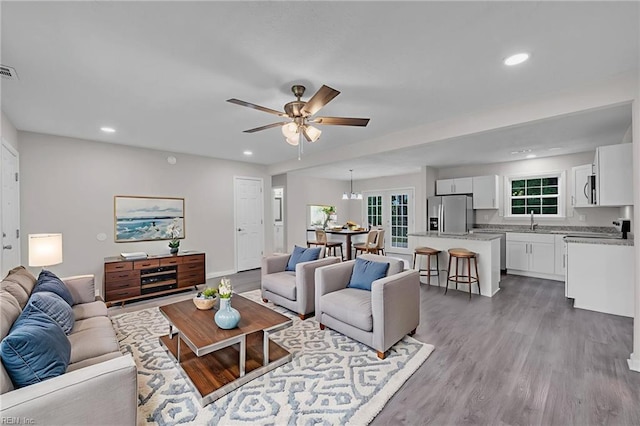 608 N Pine Grove Rd, Virginia Beach, VA 23452 - living area featuring ceiling fan, wood finished floors, and recessed lighting