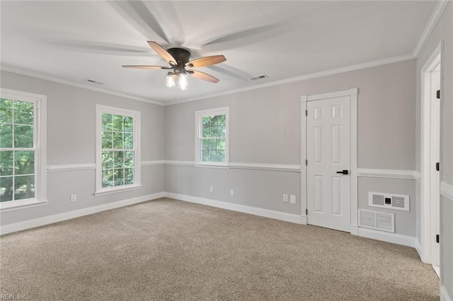 1756 Tyndall Point Rd, Gloucester Point, VA 23062 - unfurnished bedroom with carpet flooring, baseboards, crown molding, and a ceiling fan