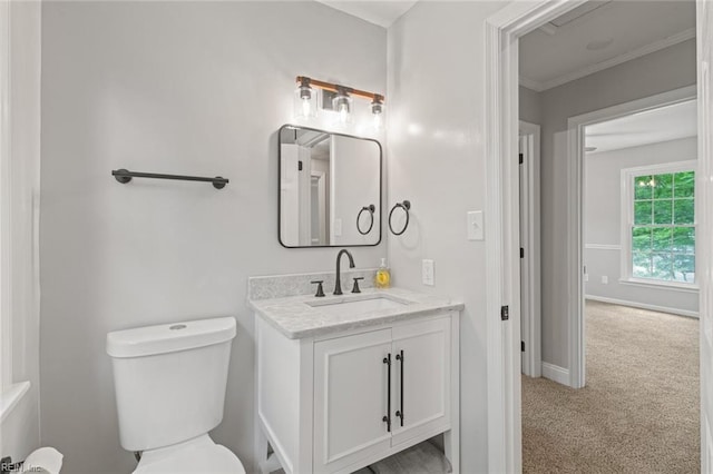 1756 Tyndall Point Rd, Gloucester Point, VA 23062 - bathroom with vanity, toilet, baseboards, and crown molding