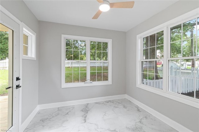 1756 Tyndall Point Rd, Gloucester Point, VA 23062 - unfurnished room featuring baseboards, marble finish flooring, and a ceiling fan