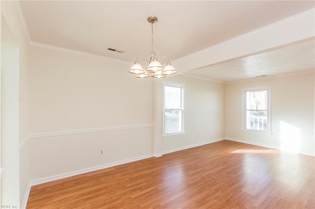 1582 Sword Dancer Dr, Virginia Beach, VA 23454 - empty room with a chandelier, healthy amount of natural light, light wood-type flooring, and crown molding