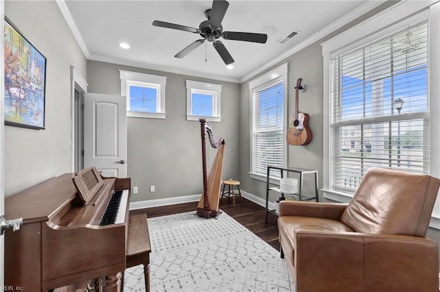 624 Mill Creek Pkwy, Chesapeake, VA 23323 - sitting room featuring ornamental molding, wood finished floors, baseboards, a ceiling fan, and recessed lighting