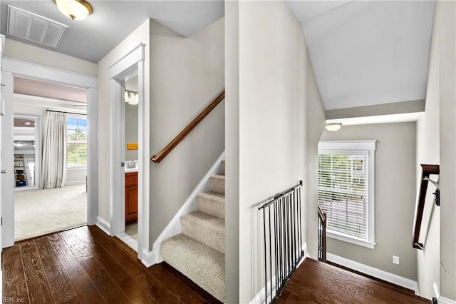 624 Mill Creek Pkwy, Chesapeake, VA 23323 - stairway with hardwood / wood-style floors and baseboards