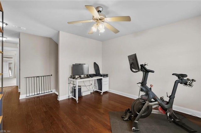 624 Mill Creek Pkwy, Chesapeake, VA 23323 - workout area with wood finished floors, a ceiling fan, and baseboards