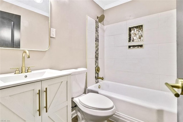 112 Atwell Ln, Hampton, VA 23669 - bathroom featuring toilet, ornamental molding, shower / bathtub combination, and vanity