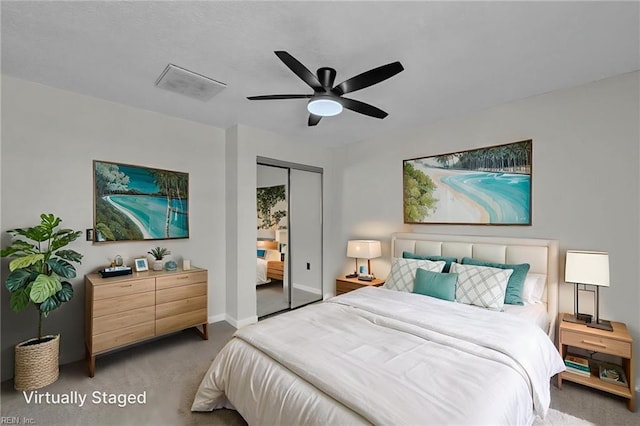 2920 Fetsch Pl, Virginia Beach, VA 23453 - bedroom with light carpet, a closet, ceiling fan, and baseboards