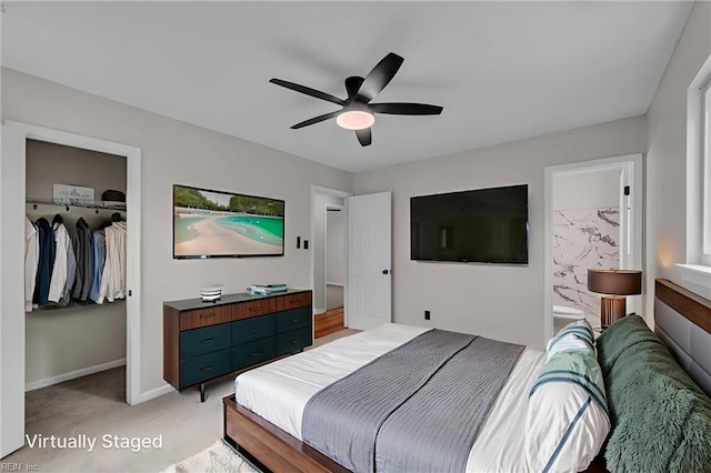 2920 Fetsch Pl, Virginia Beach, VA 23453 - bedroom featuring a closet, a spacious closet, light colored carpet, baseboards, and ceiling fan