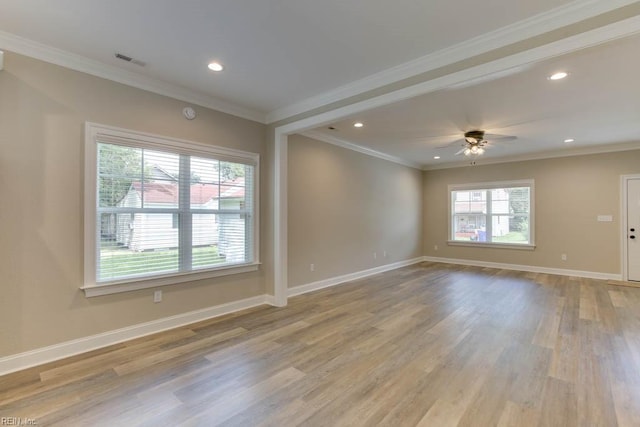 312 Bank St, Suffolk, VA 23434 - unfurnished room featuring light wood-style floors, ceiling fan, baseboards, recessed lighting, and crown molding
