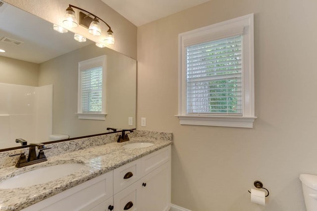 312 Bank St, Suffolk, VA 23434 - full bathroom featuring toilet, healthy amount of natural light, double vanity, and a shower