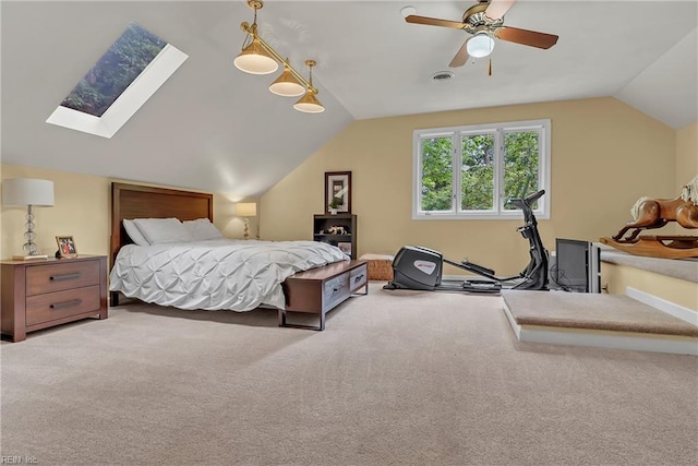 928 S Spigel Dr, Virginia Beach, VA 23454 - carpeted bedroom with vaulted ceiling, a skylight, and ceiling fan