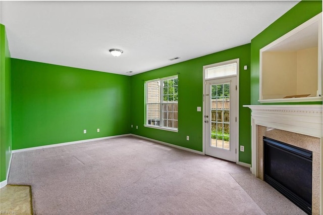 10 Musket Ln, Hampton, VA 23666 - unfurnished living room with carpet flooring and a glass covered fireplace