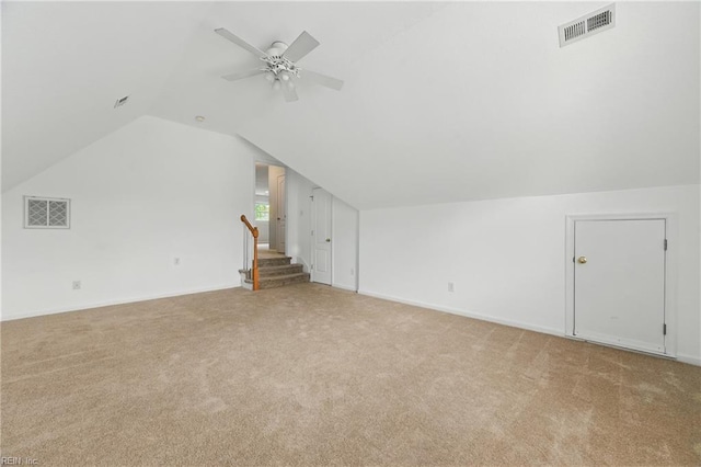 5308 Doral Woods Ct, Suffolk, VA 23435 - bonus room with carpet, ceiling fan, lofted ceiling, stairway, and baseboards