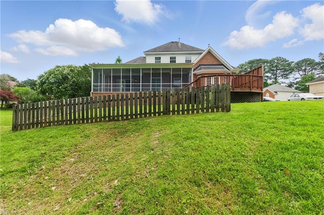 5308 Doral Woods Ct, Suffolk, VA 23435 - rear view of house featuring a sunroom and a deck