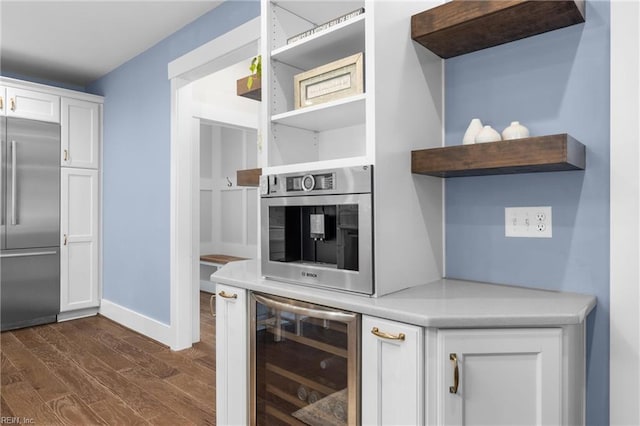 2701 Ashbys Bridge Ct, Virginia Beach, VA 23456 - kitchen with open shelves, appliances with stainless steel finishes, wine cooler, and white cabinets