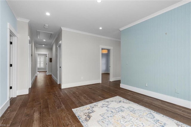 2701 Ashbys Bridge Ct, Virginia Beach, VA 23456 - unfurnished room with attic access, dark wood-style flooring, ornamental molding, baseboards, and recessed lighting